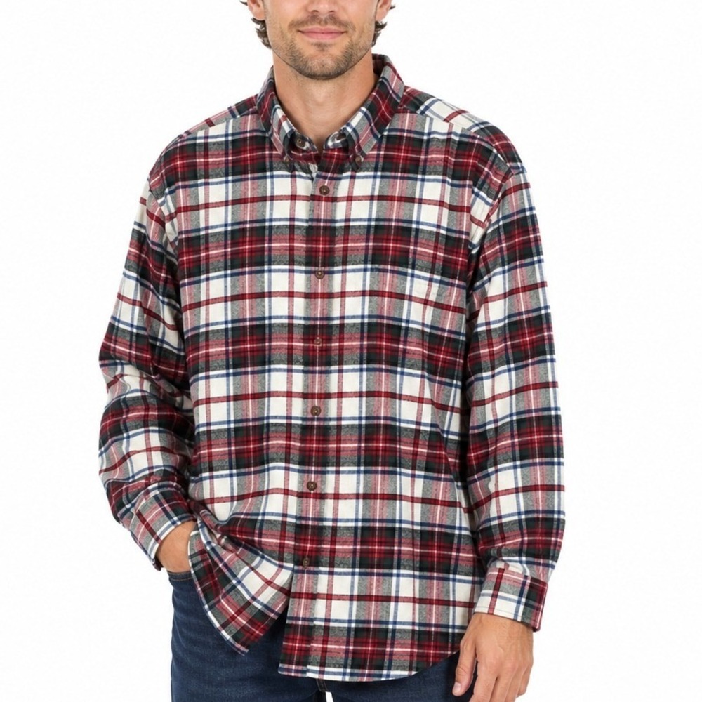 Croft & Barrow Mens XXL Red White Blue Plaid Flannel Button Down Shirt Cotton